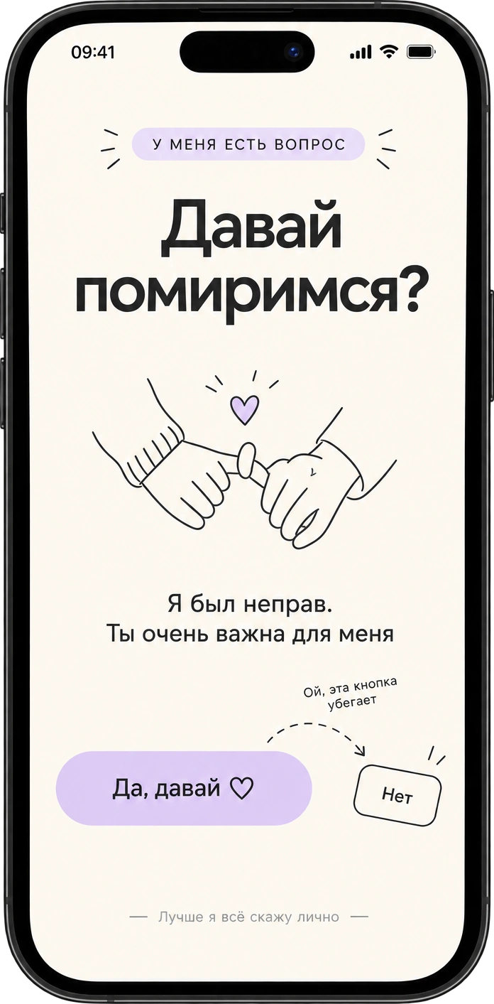 Сайт-извинение с кнопками Да и Нет
